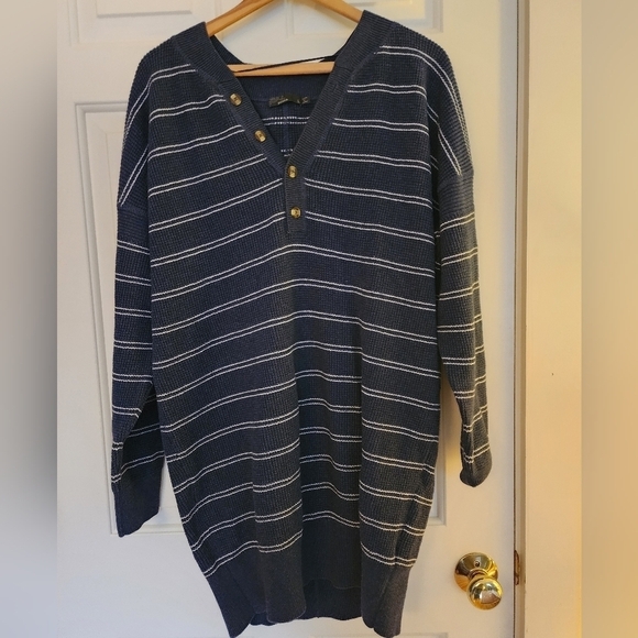Prana organic cotton wool blend milani sweater dress size large navy stripe - Picture 9 of 13